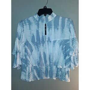 NWT $77  Karlie Mockneck blue tie dye ruffle top size small dressy